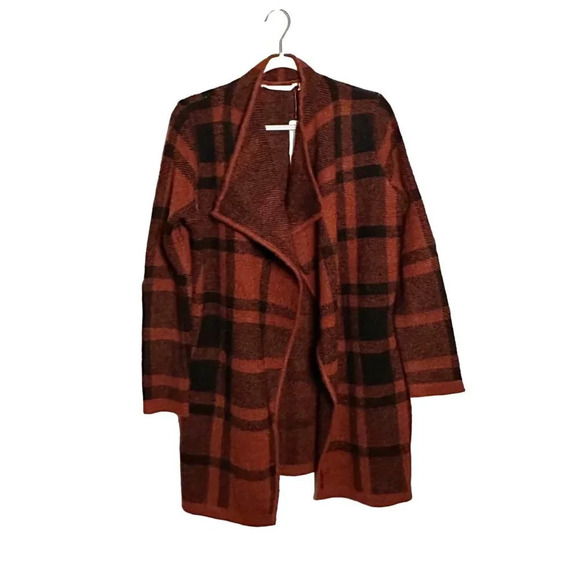 Soft Surroundings Cozy Cottage Cardigan Sweater Plaid Red Black Size Small NEW - Picture 2 of 6